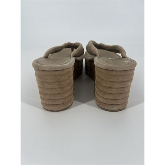 Veronica Beard Womens Size 8.5 Geno Cork Wedge Slide Sandals Tan Suede Thong - Picture 6 of 12